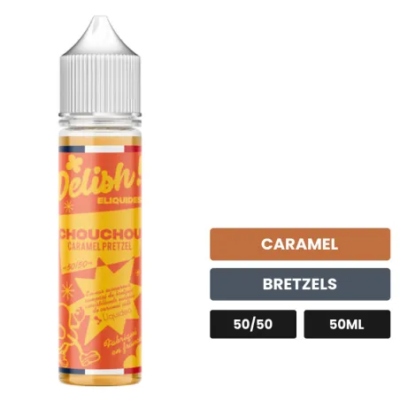 E-liquide Chouchou de Liquideo, 50 ml, saveurs caramel et bretzels.