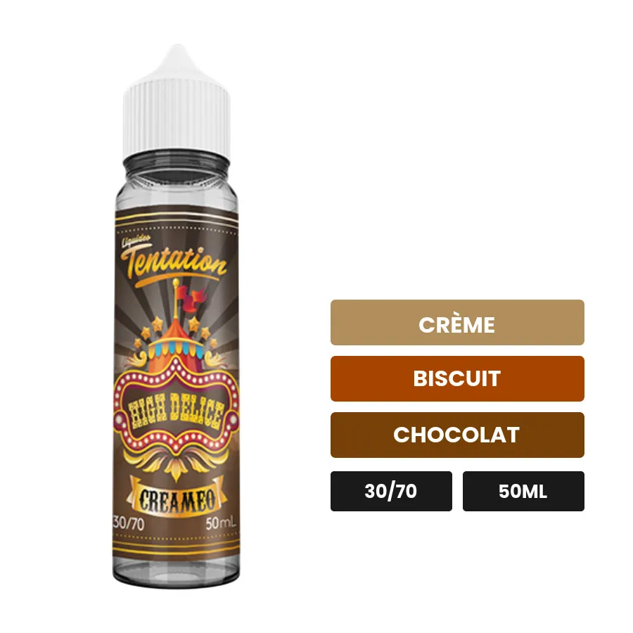 E-liquide Creameo de Liquideo, 50 ml, saveurs crème, biscuit et chocolat.