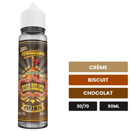 E-liquide Creameo de Liquideo, 50 ml, saveurs crème, biscuit et chocolat.