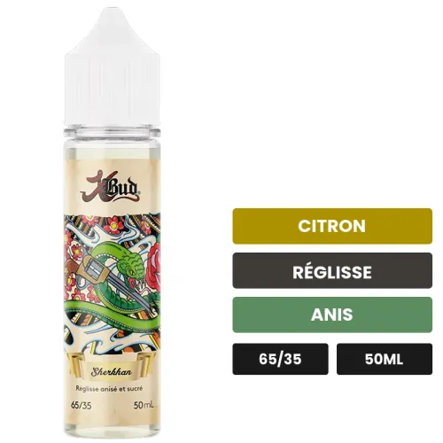 E-liquide Sherkhan de Liquideo, 50 ml, saveurs citron, réglisse et anis.