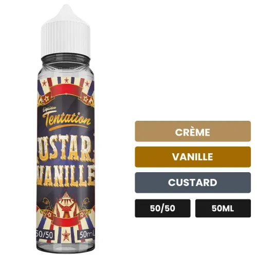 E-liquide Custard vanille de Liquideo, 50 ml, saveurs crème, vanille et custard.