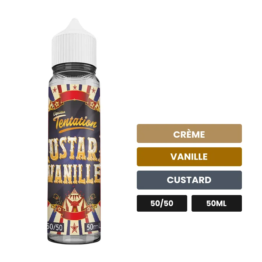 E-liquide Custard vanille de Liquideo, 50 ml, saveurs crème, vanille et custard.