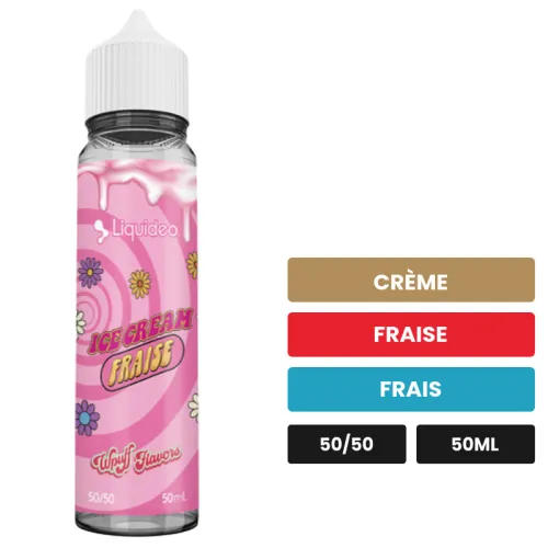 E-liquide Ice Cream Fraise de Liquideo, 50 ml, saveurs crème, fraise et frais.