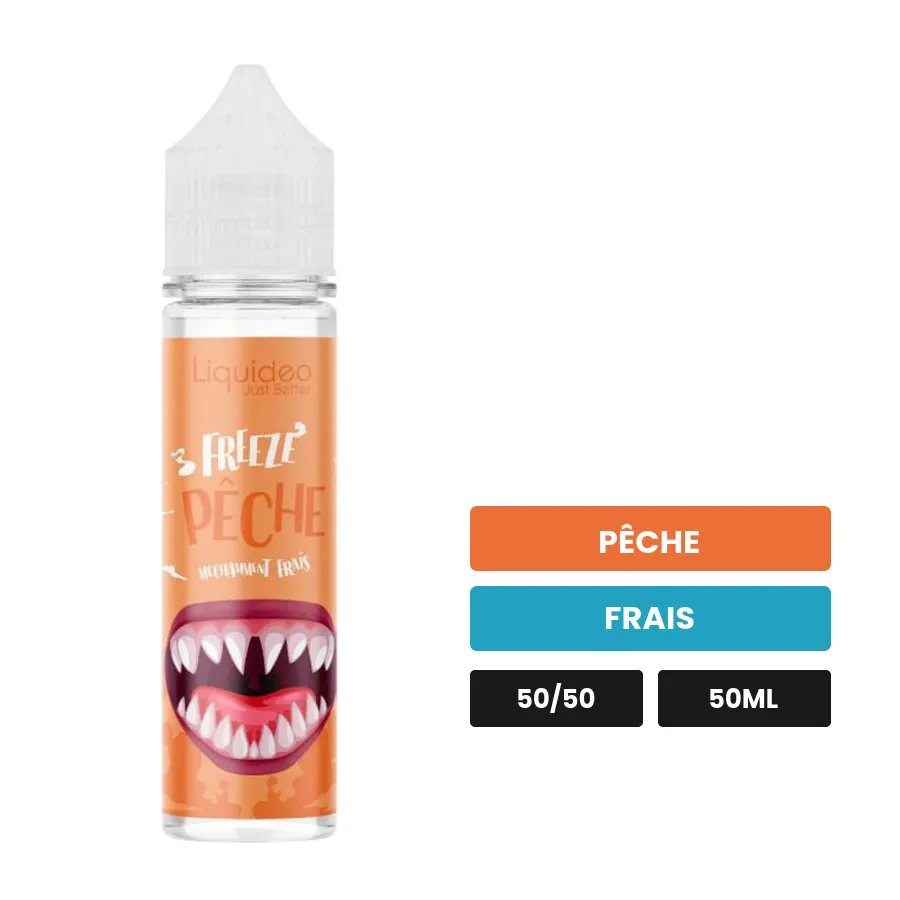 E-liquide Peche de Liquideo, 50 ml, saveurs pêche et frais.