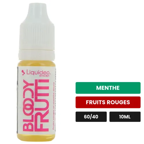 E-liquide Bloody Frutti de Liquideo, 10 ml, saveurs menthe et fruits rouges, 3 mg de nicotine.