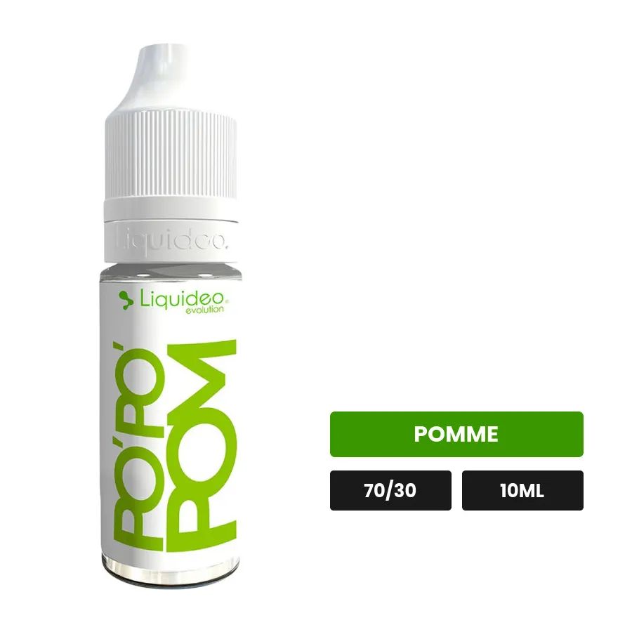 E-liquide Po'po'pom de Liquideo, 10 ml, saveur pomme.