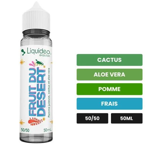E-liquide Fruit Du Désert de Liquideo, 50 ml, saveurs cactus, aloe vera, pomme et 1 autre.