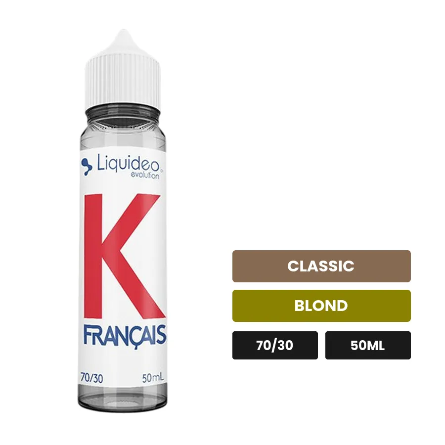 E-liquide K Français de Liquideo, 50 ml, saveurs classic et blond.