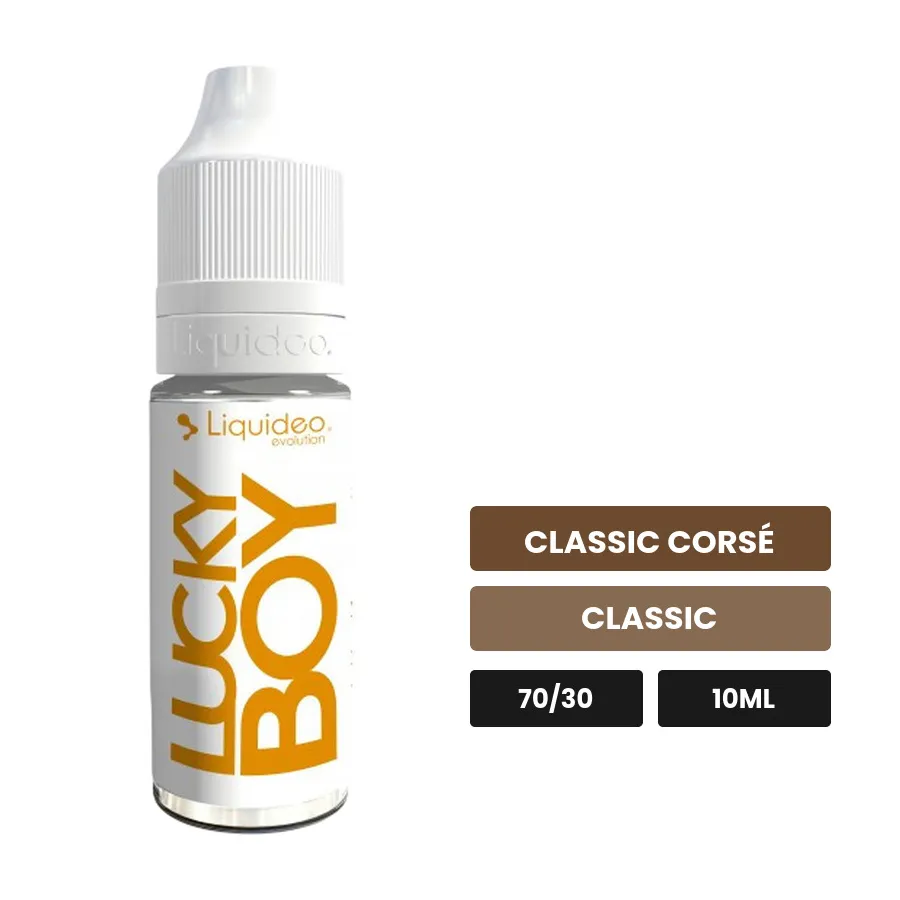 E-liquide Lucky Boy de Liquideo, 10 ml, saveurs classic corsé et classic.