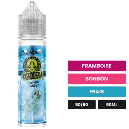 E-liquide Summer Candyz Bonbon Acidulé Spacerz de Liquideo, 50 ml, saveurs framboise, bonbon et frais.