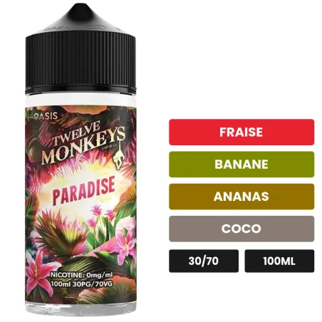 E-liquide Paradise de 12 Monkeys, 100 ml, saveurs fraise, banane, ananas et 1 autre, sans nicotine — prêt à booster de.