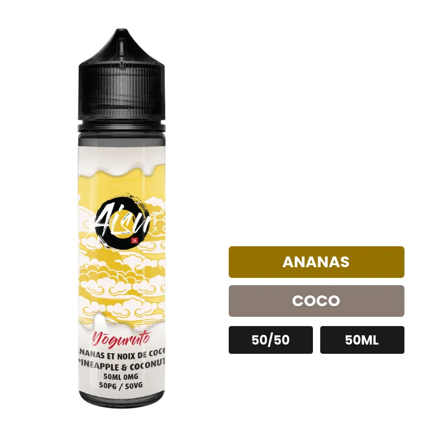 E-liquide Pineapple & Coconut d'Aisu, 50 ml, saveurs ananas et coco.