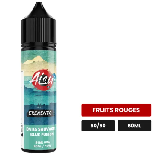 E-liquide Baies Sauvages d'Aisu, 50 ml, saveur fruits rouges, sans nicotine — prêt à booster de nicotine.