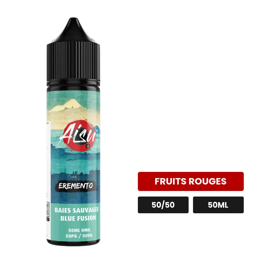 E-liquide Baies Sauvages d'Aisu, 50 ml, saveur fruits rouges, sans nicotine — prêt à booster de nicotine.