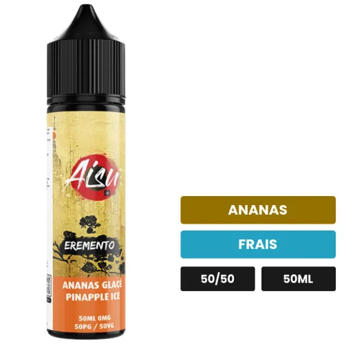 E-liquide Ananas Glace d'Aisu, 50 ml, saveurs ananas et frais, sans nicotine — prêt à booster de nicotine.