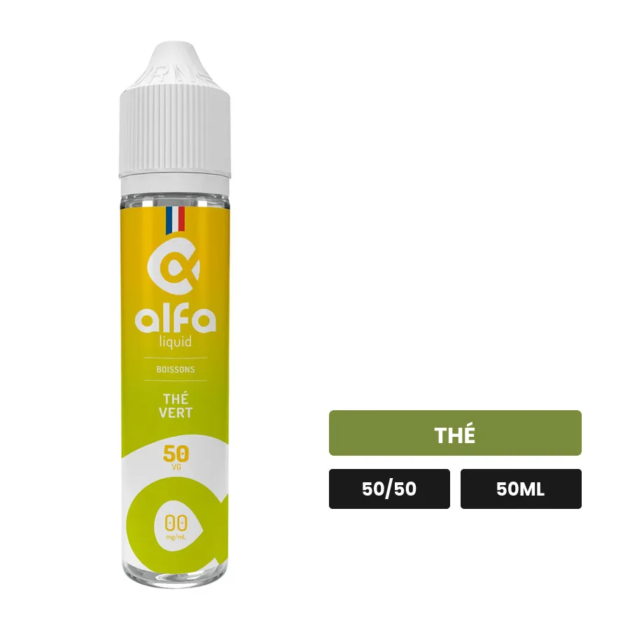 E-liquide Thé Vert d'Alfaliquid, 50 ml, saveur thé, sans nicotine — prêt à booster de nicotine.