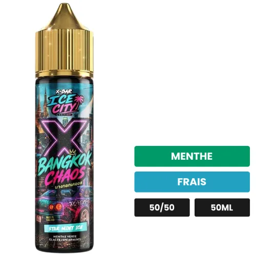 E-liquide Star Mint de X-Bar, 50 ml, saveurs menthe et frais, sans nicotine — prêt à booster de nicotine.