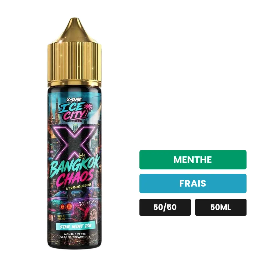 E-liquide Star Mint de X-Bar, 50 ml, saveurs menthe et frais, sans nicotine — prêt à booster de nicotine.