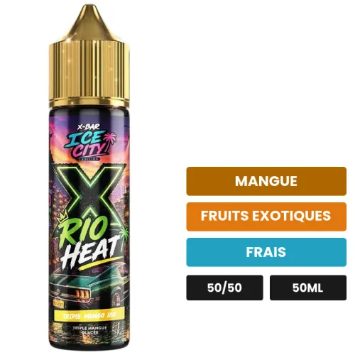 E-liquide Triple Mango de X-Bar, 50 ml, saveurs mangue, fruits exotiques et frais, sans nicotine — prêt à booster de nicotine.