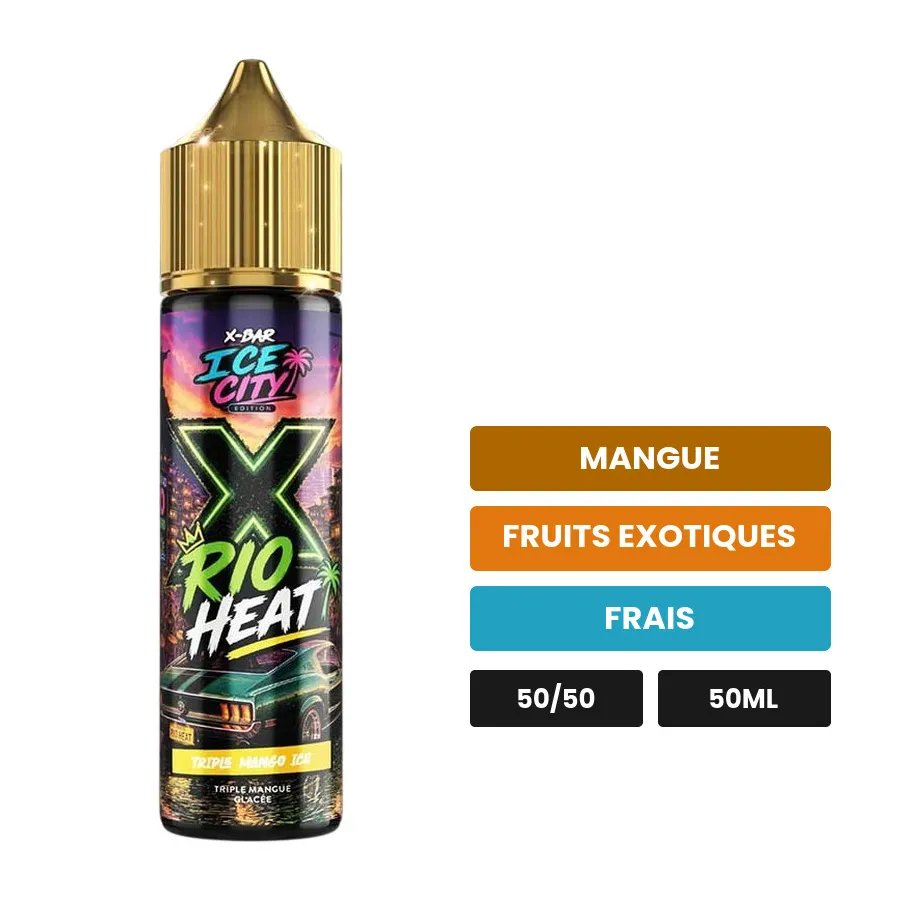 E-liquide Triple Mango de X-Bar, 50 ml, saveurs mangue, fruits exotiques et frais, sans nicotine — prêt à booster de nicotine.