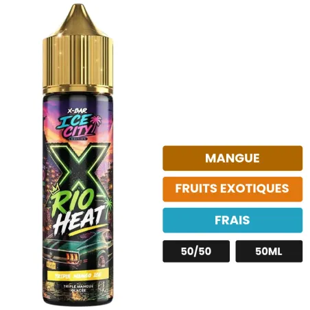 E-liquide Triple Mango de X-Bar, 50 ml, saveurs mangue, fruits exotiques et frais, sans nicotine — prêt à booster de nicotine.