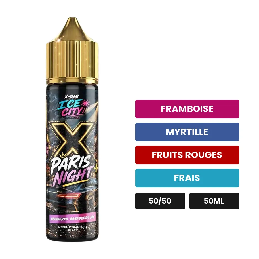E-liquide Blueberry Raspberry de X-Bar, 50 ml, saveurs framboise, myrtille, fruits rouges et 1 autre, sans nicotine — prêt à.