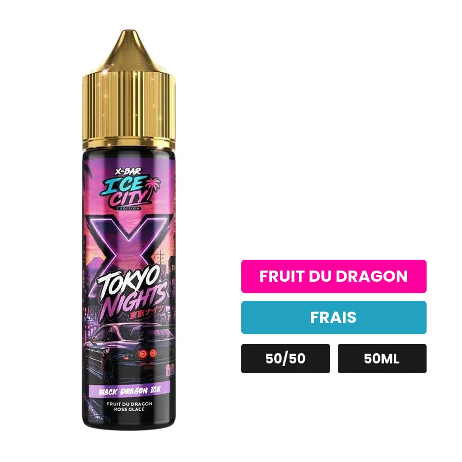 E-liquide Black Dragon Ice de X-Bar, 50 ml, saveurs fruit du dragon et frais, sans nicotine — prêt à booster de nicotine.