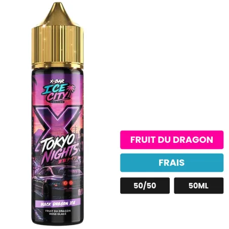 E-liquide Black Dragon Ice de X-Bar, 50 ml, saveurs fruit du dragon et frais, sans nicotine — prêt à booster de nicotine.