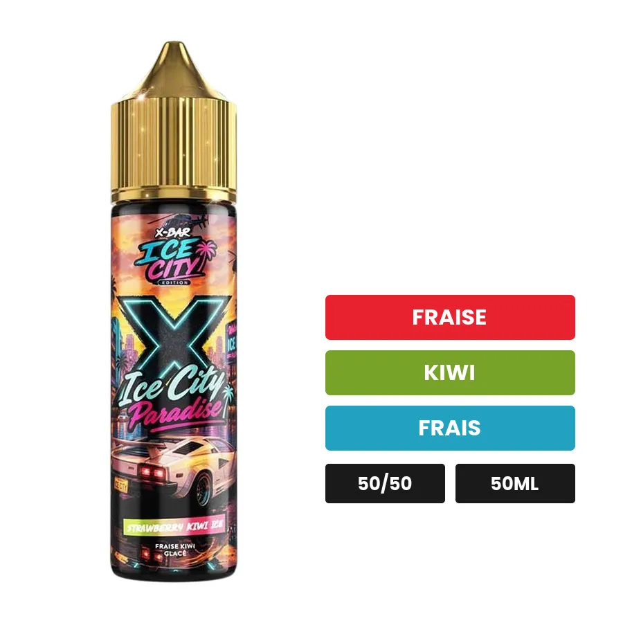 E-liquide Strawberry Kiwi de X-Bar, 50 ml, saveurs fraise, kiwi et frais, sans nicotine — prêt à booster de nicotine.