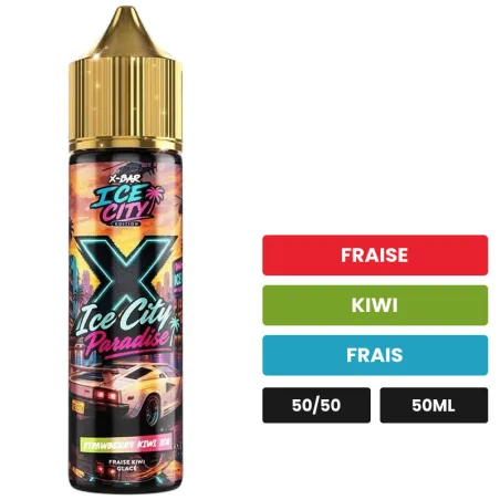 E-liquide Strawberry Kiwi de X-Bar, 50 ml, saveurs fraise, kiwi et frais, sans nicotine — prêt à booster de nicotine.