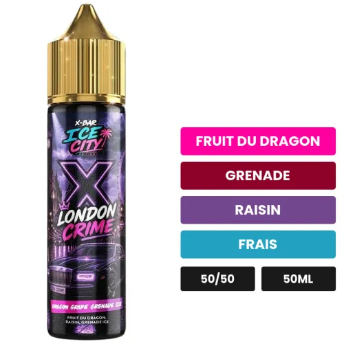 E-liquide Dragon Grape Grenade de X-Bar, 50 ml, saveurs fruit du dragon, grenade, raisin et 1 autre, sans nicotine — prêt à.