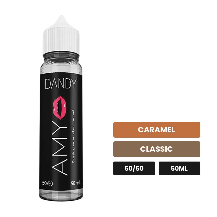 E-liquide Amy de Liquideo, 50 ml, saveurs caramel et classic.