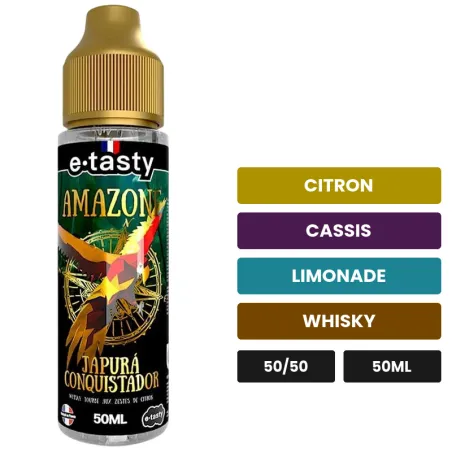E-liquide Japura Conquistador, 50 ml, saveurs citron, cassis, limonade et 1 autre, sans nicotine — prêt à booster de nicotine.