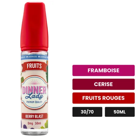 E-liquide Berry Blast de Dinner Lady, 50 ml, saveurs framboise, cerise et fruits rouges, sans nicotine — prêt à booster de.