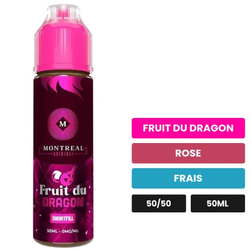 E-liquide Fruit Du Dragon Givré de Montreal Original, 50 ml, saveurs fruit du dragon, rose et frais, sans nicotine — prêt à.