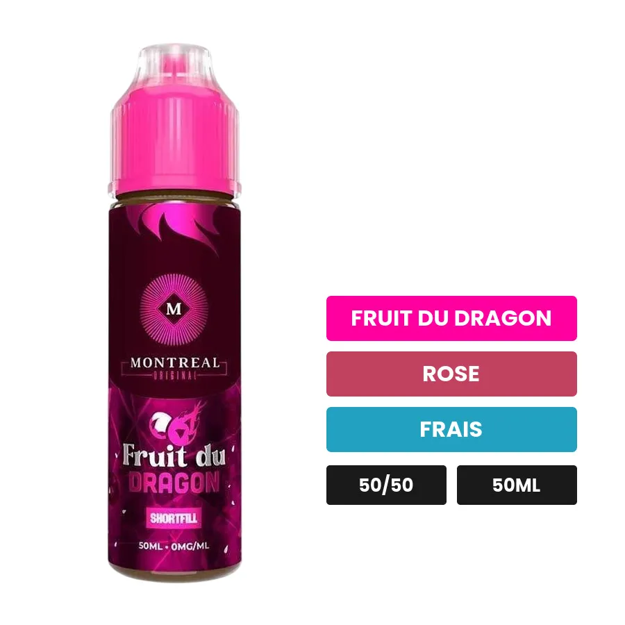 E-liquide Fruit Du Dragon Givré de Montreal Original, 50 ml, saveurs fruit du dragon, rose et frais, sans nicotine — prêt à.