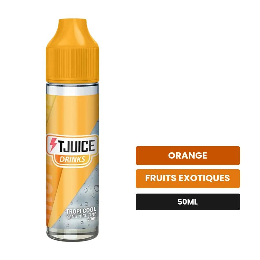 E-liquide T-Juice Drinks - Tropi Cool, 50 ml, saveurs orange et fruits exotiques, sans nicotine — prêt à booster de nicotine.