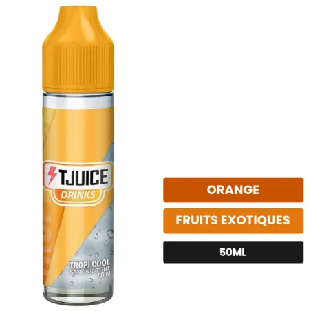 E-liquide T-Juice Drinks - Tropi Cool, 50 ml, saveurs orange et fruits exotiques, sans nicotine — prêt à booster de nicotine.