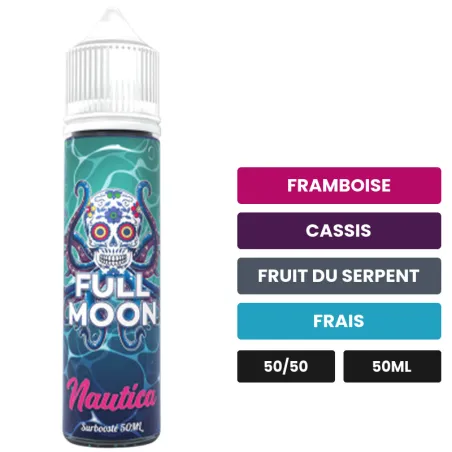 E-liquide Nautica de Full Moon, 50 ml, saveurs framboise, cassis, fruit du serpent et 1 autre, sans nicotine — prêt à.