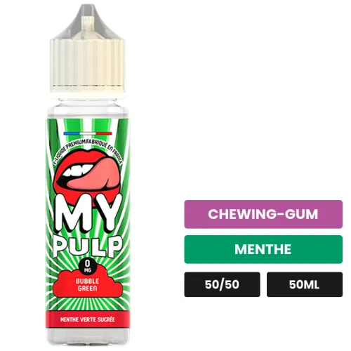 E-liquide Bubble Green de Pulp, 50 ml, saveurs chewing-gum et menthe.