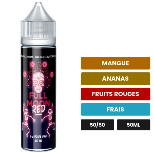 E-liquide Red de Full Moon, 50 ml, saveurs mangue, ananas, fruits rouges et 1 autre, sans nicotine — prêt à booster de.