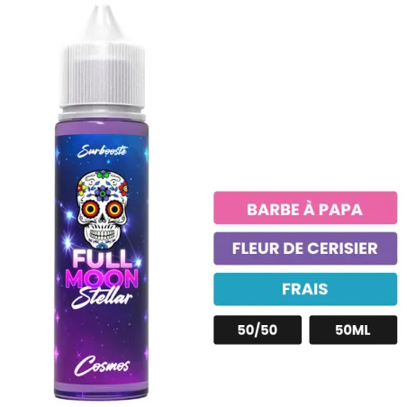 E-liquide Cosmos de Full Moon, 50 ml, saveurs barbe à papa, fleur de cerisier et frais, sans nicotine — prêt à booster de.