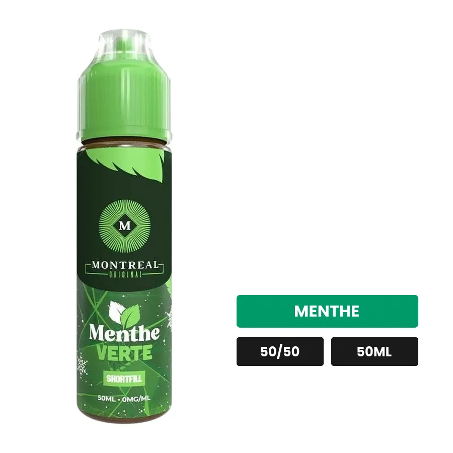 E-liquide Menthe Verte de Montreal Original, 50 ml, saveur menthe, sans nicotine — prêt à booster de nicotine.