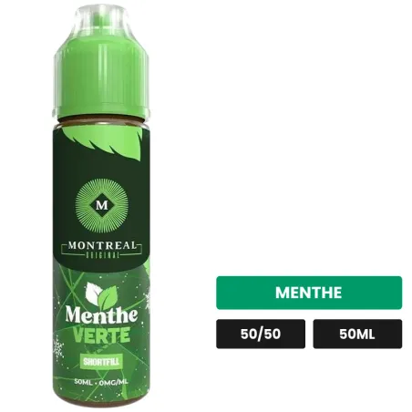 E-liquide Menthe Verte de Montreal Original, 50 ml, saveur menthe, sans nicotine — prêt à booster de nicotine.