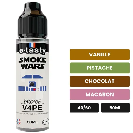 E-liquide Droïde V4pe d'E.Tasty, 50 ml, saveurs vanille, pistache, chocolat et 1 autre, sans nicotine — prêt à booster de.