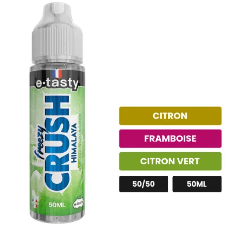 E-liquide Himalaya d'E.Tasty, 50 ml, saveurs citron, framboise et citron vert, sans nicotine — prêt à booster de nicotine.