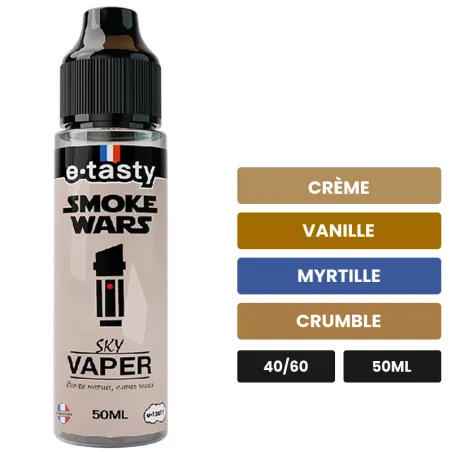 E-liquide Sky Vaper d'E.Tasty, 50 ml, saveurs crème, vanille, myrtille et 1 autre, sans nicotine — prêt à booster de nicotine.
