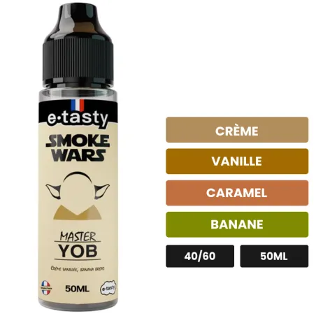E-liquide Master Yob d'E.Tasty, 50 ml, saveurs crème, vanille, caramel et 1 autre, sans nicotine — prêt à booster de nicotine.