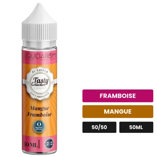 E-liquide Mangue Framboise de Liquidarom, 50 ml, saveurs framboise et mangue.
