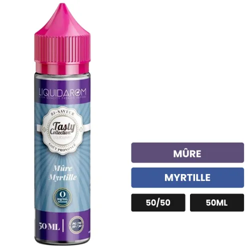 E-liquide Mûre Myrtille de Liquidarom, 50 ml, saveurs mûre et myrtille.
